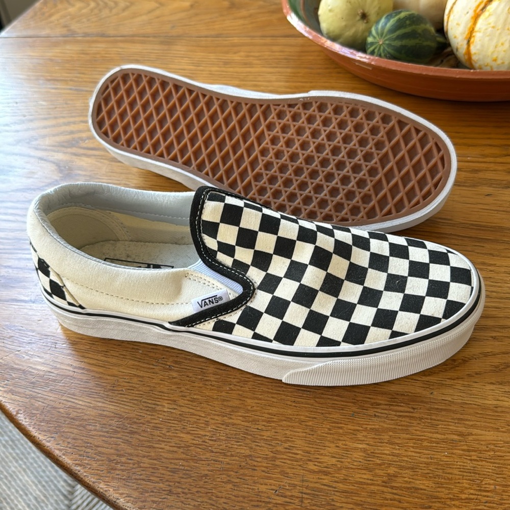 Vans original slip-on checkerboard shoe, black & white.